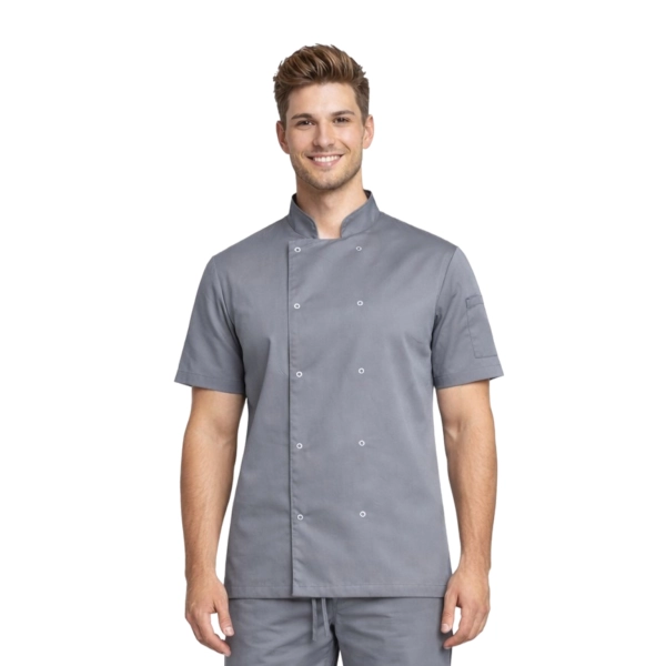Bluza kucharska szara na napy elastyczna krótki rękaw roz.3XL – bluza kucharska – odzież gastronomiczna